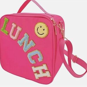 Vibrant Pink Kids Lunch Bag with Smiley Patch